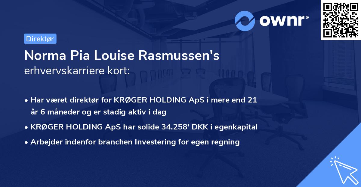 Norma Pia Louise Rasmussen's erhvervskarriere kort