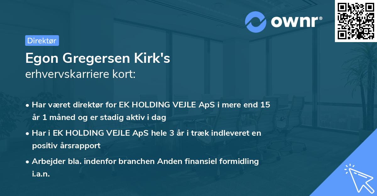Egon Gregersen Kirk's erhvervskarriere kort