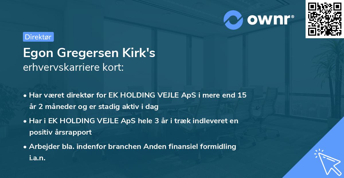 Egon Gregersen Kirk's erhvervskarriere kort