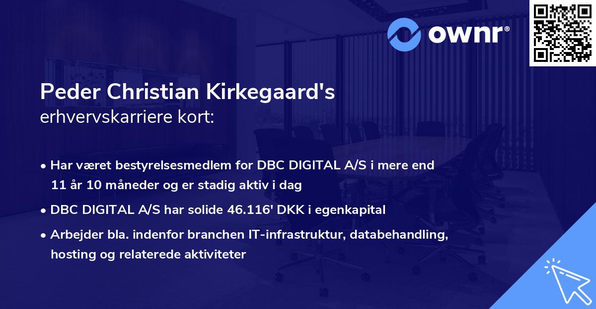 Peder Christian Kirkegaard's erhvervskarriere kort