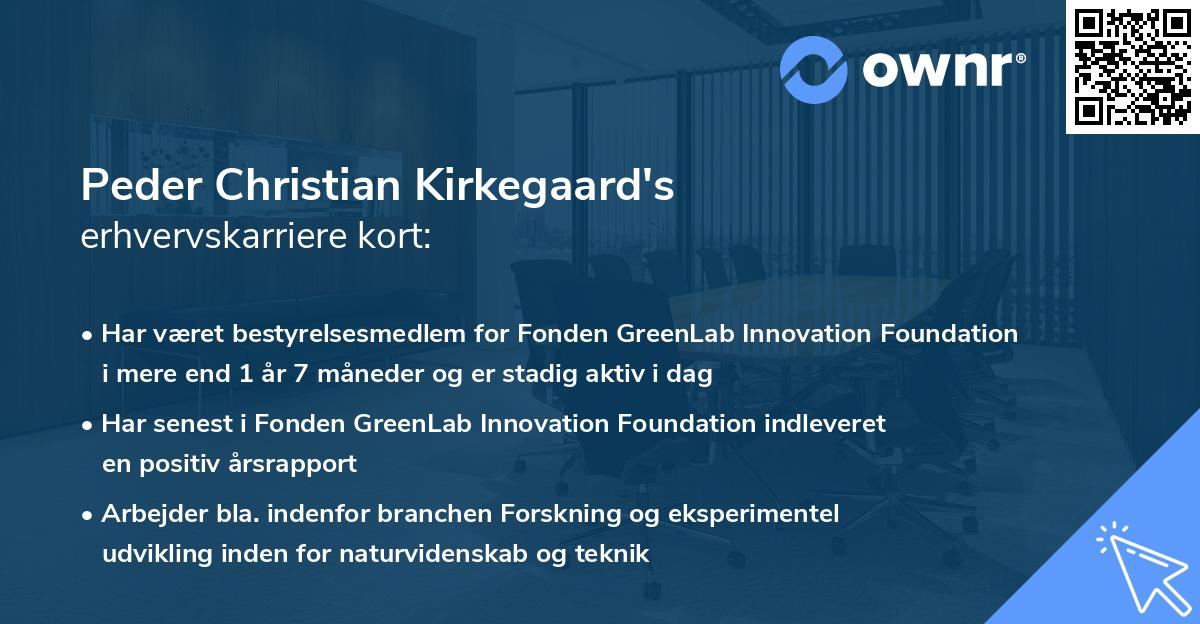 Peder Christian Kirkegaard's erhvervskarriere kort