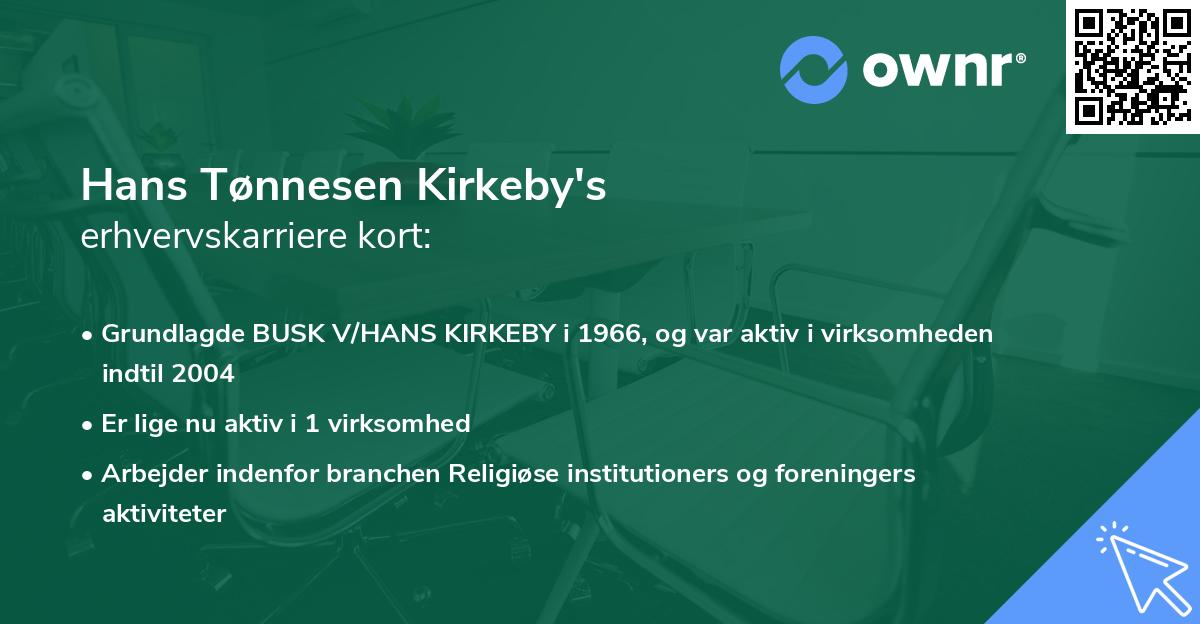 Hans Tønnesen Kirkeby's erhvervskarriere kort