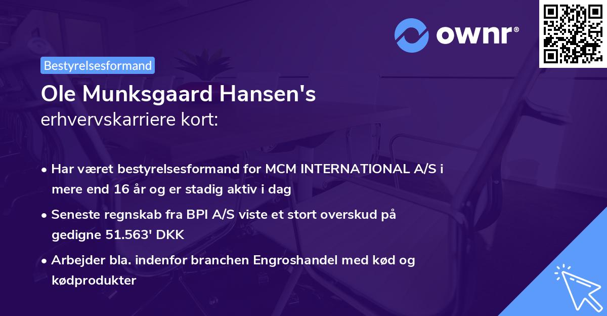 Ole Munksgaard Hansen's erhvervskarriere kort