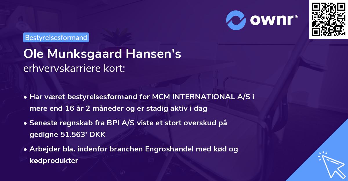 Ole Munksgaard Hansen's erhvervskarriere kort