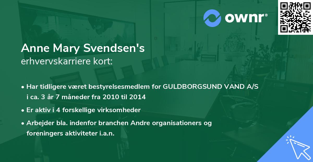 Anne Mary Svendsen's erhvervskarriere kort