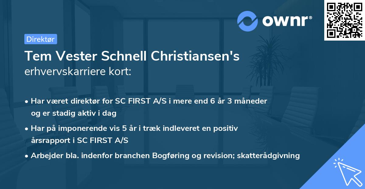 Tem Vester Schnell Christiansen's erhvervskarriere kort
