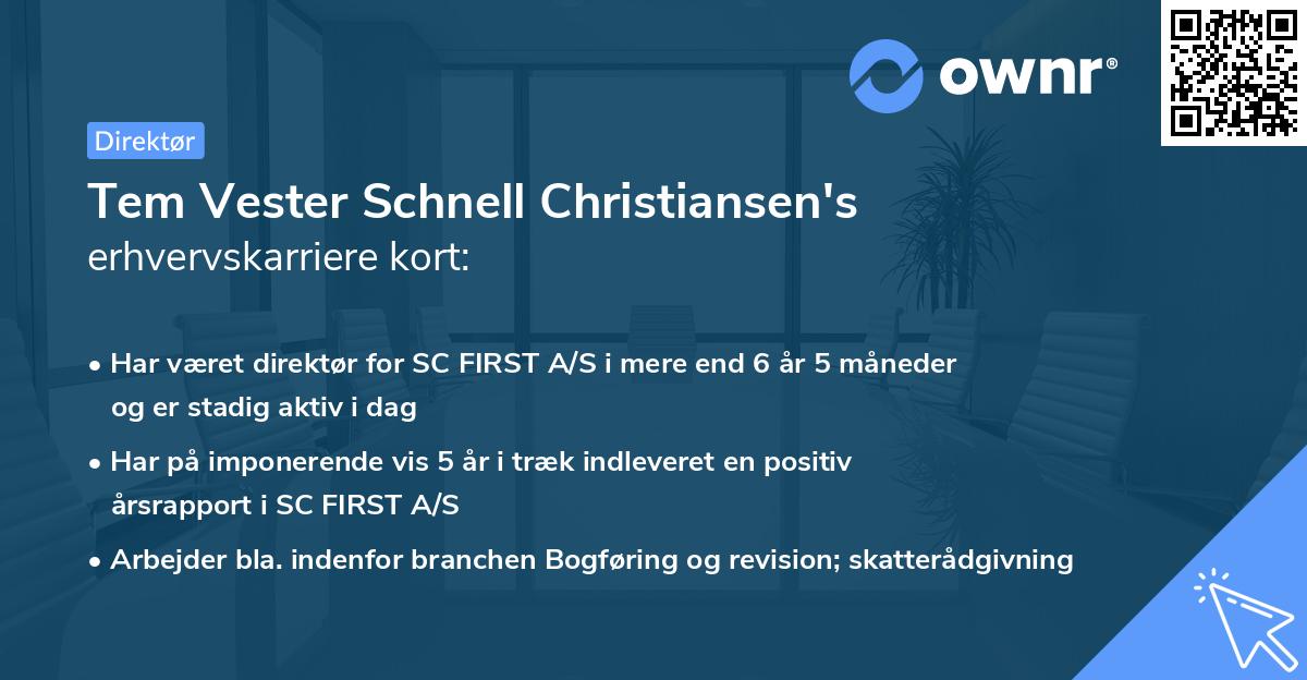 Tem Vester Schnell Christiansen's erhvervskarriere kort