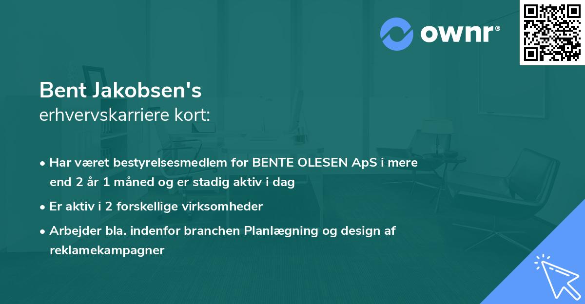 Bent Jakobsen's erhvervskarriere kort