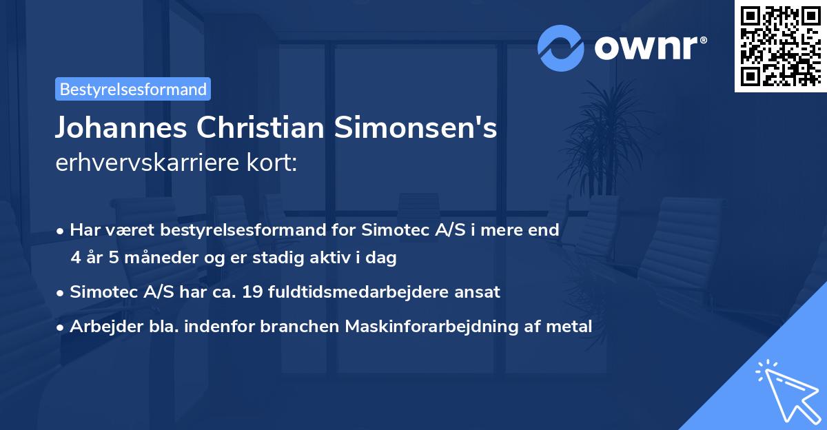 Johannes Christian Simonsen's erhvervskarriere kort