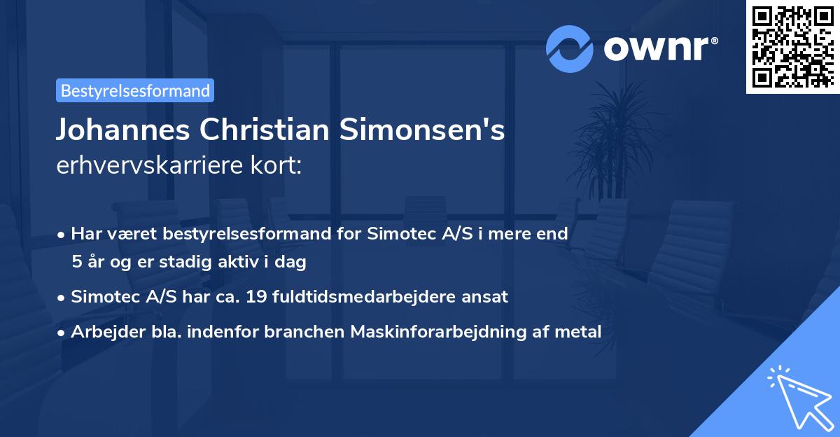 Johannes Christian Simonsen's erhvervskarriere kort