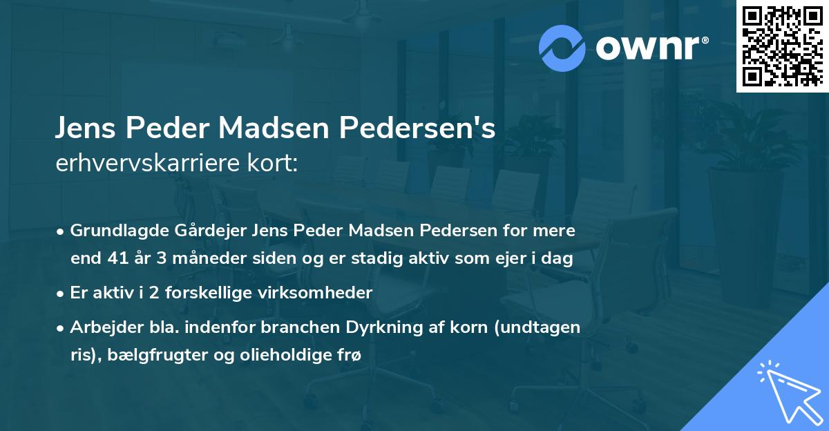 Jens Peder Madsen Pedersen's erhvervskarriere kort