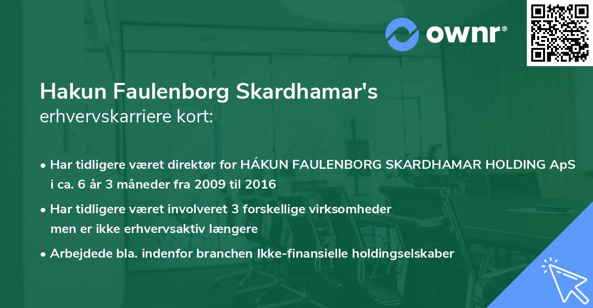 Hakun Faulenborg Skardhamar's erhvervskarriere kort