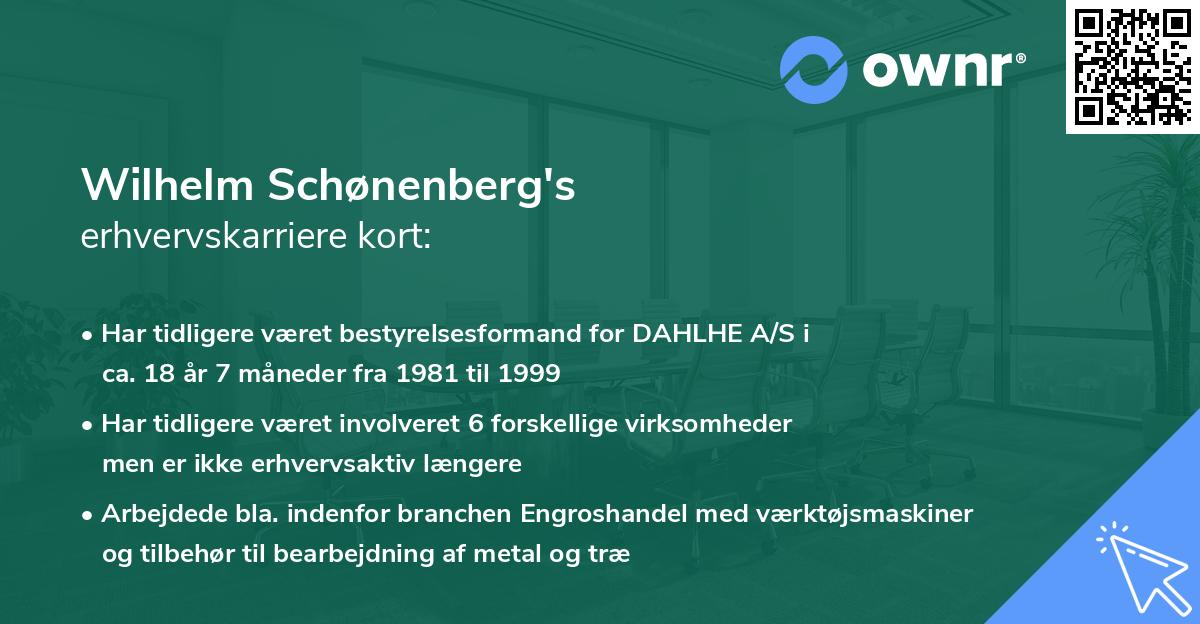 Wilhelm Schønenberg's erhvervskarriere kort