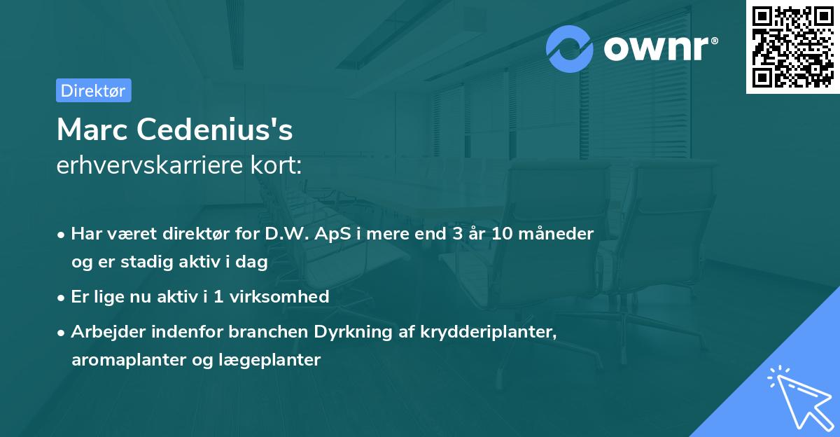 Marc Cedenius's erhvervskarriere kort