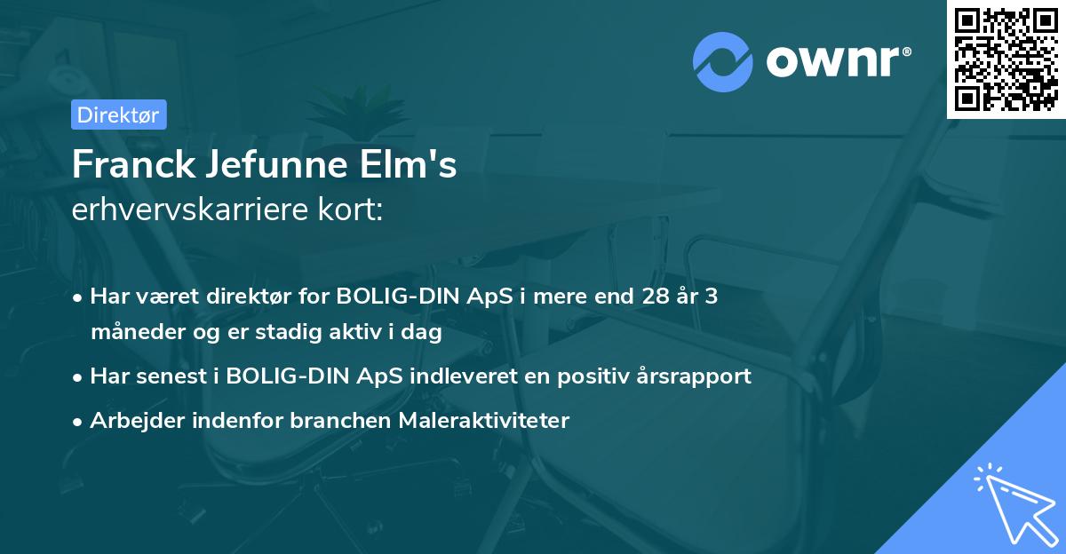 Franck Jefunne Elm's erhvervskarriere kort