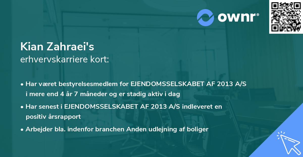 Kian Zahraei's erhvervskarriere kort