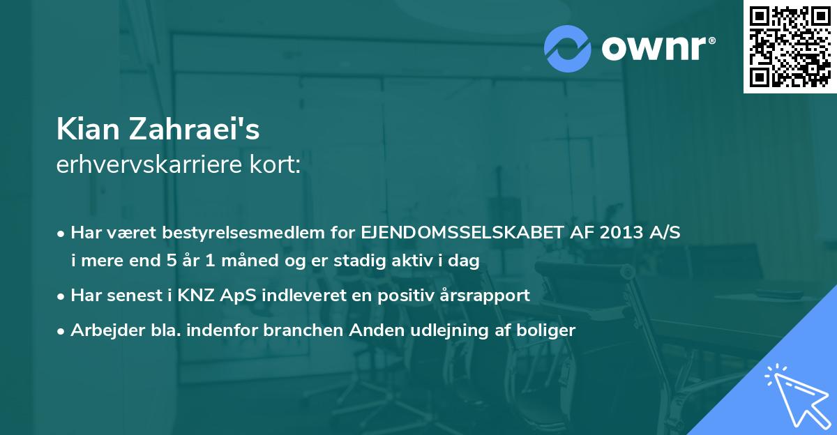Kian Zahraei's erhvervskarriere kort