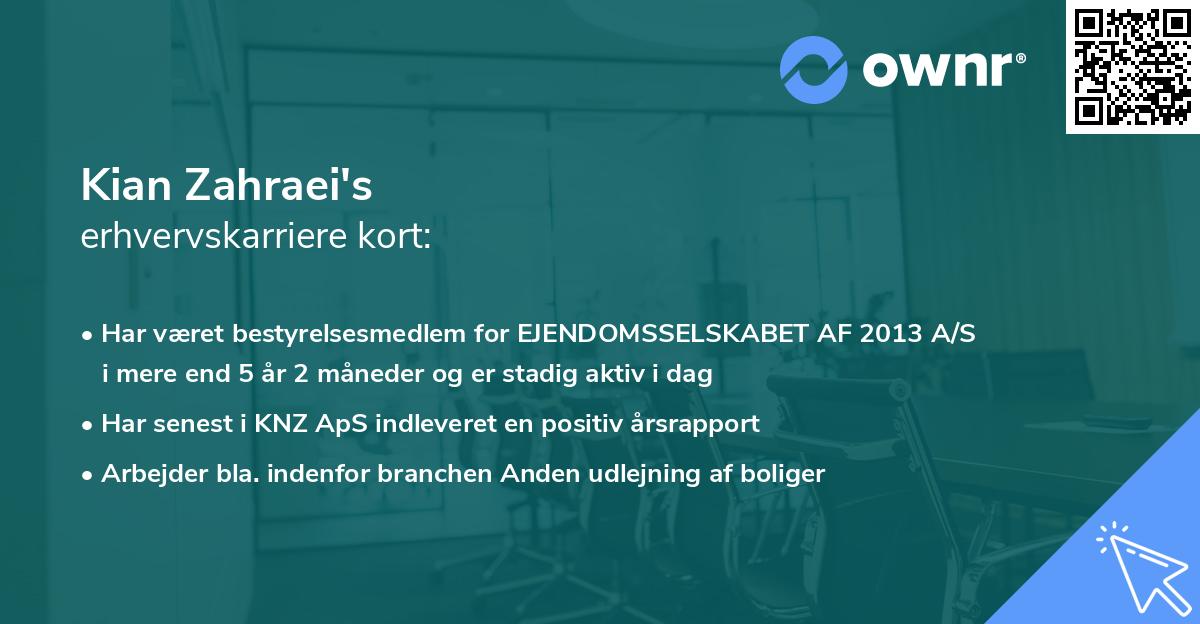 Kian Zahraei's erhvervskarriere kort