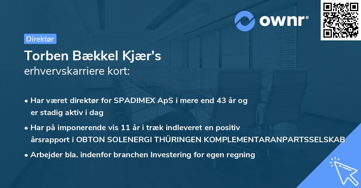 Torben Bækkel Kjær's erhvervskarriere kort