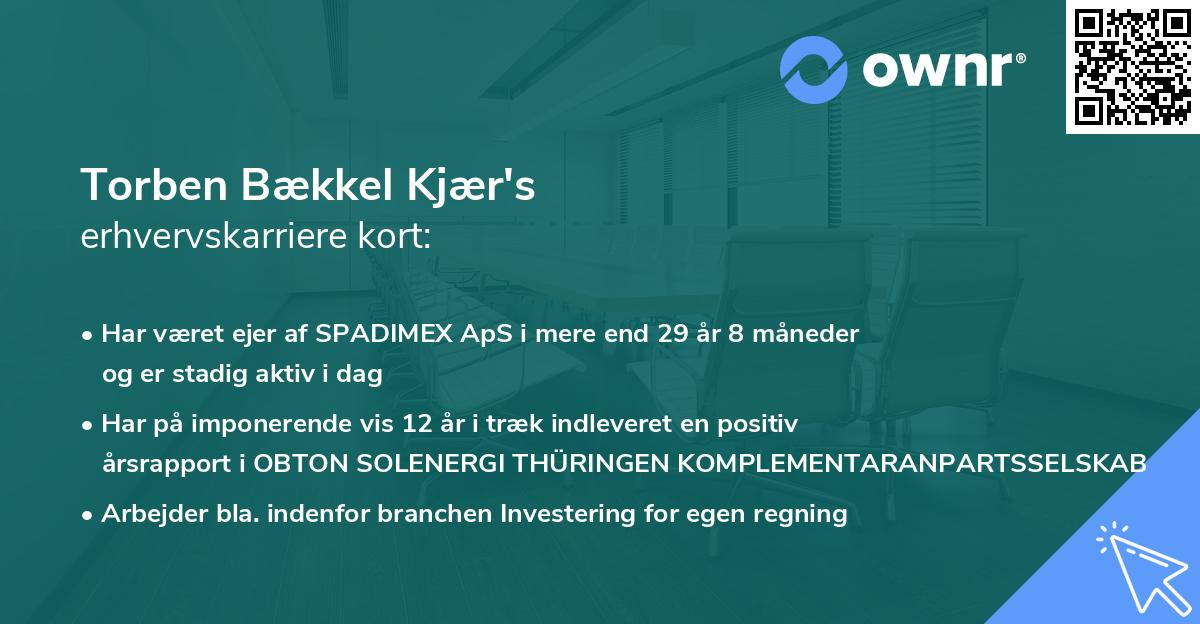 Torben Bækkel Kjær's erhvervskarriere kort