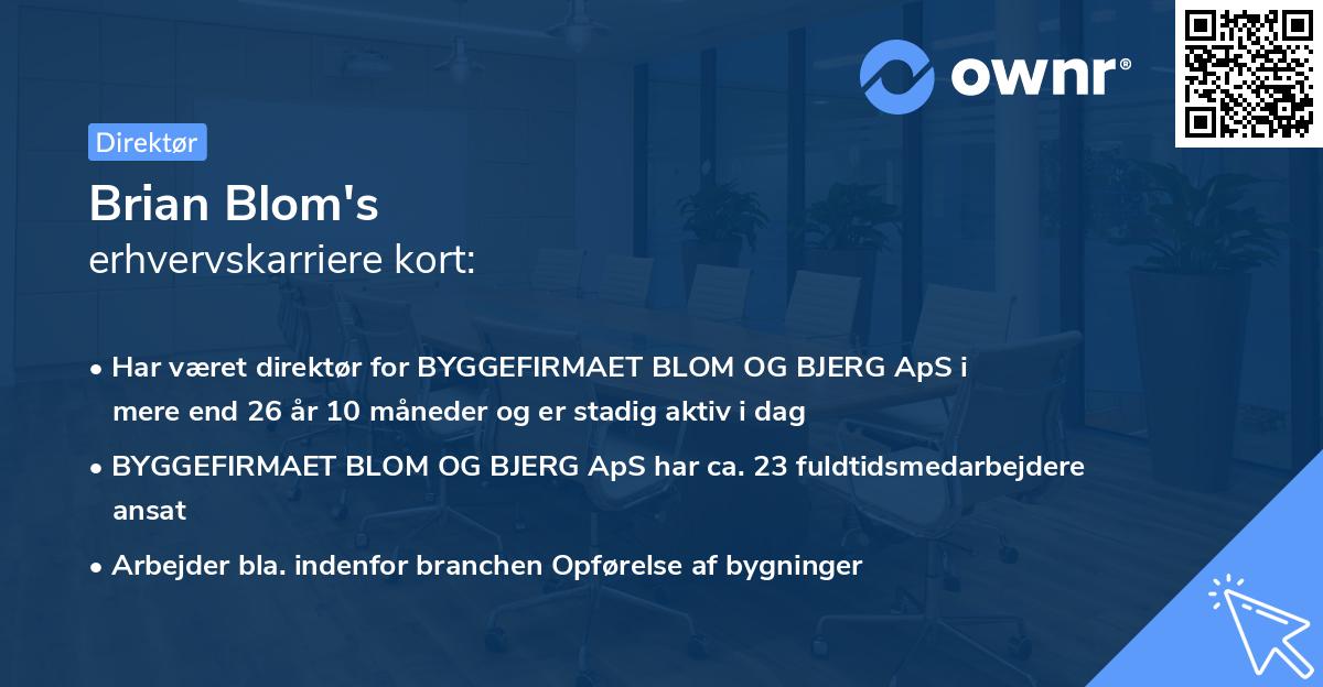 Brian Blom's erhvervskarriere kort