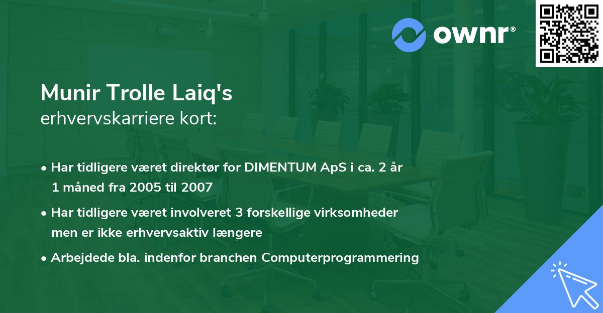 Munir Trolle Laiq's erhvervskarriere kort