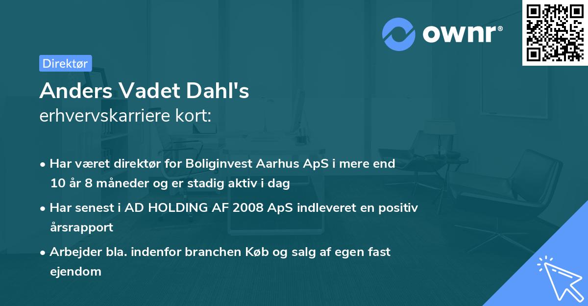 Anders Vadet Dahl's erhvervskarriere kort