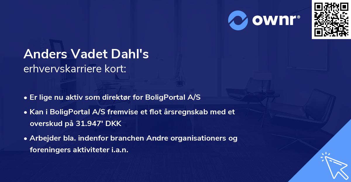 Anders Vadet Dahl's erhvervskarriere kort