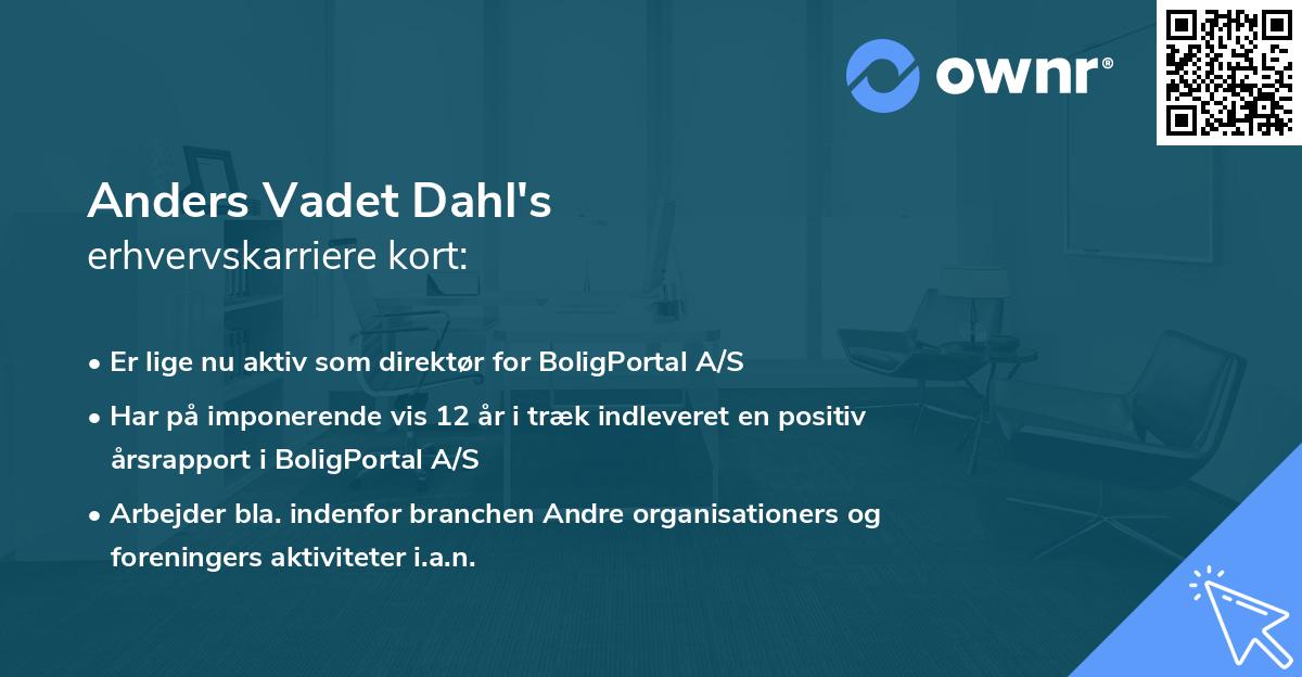Anders Vadet Dahl's erhvervskarriere kort