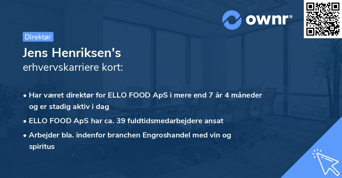 Jens Henriksen's erhvervskarriere kort