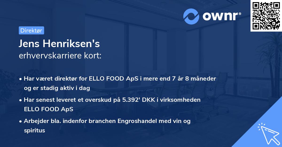 Jens Henriksen's erhvervskarriere kort