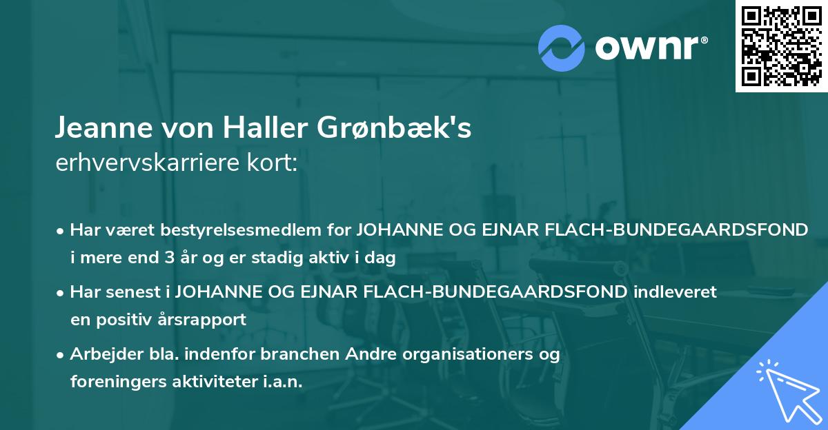 Jeanne von Haller Grønbæk's erhvervskarriere kort