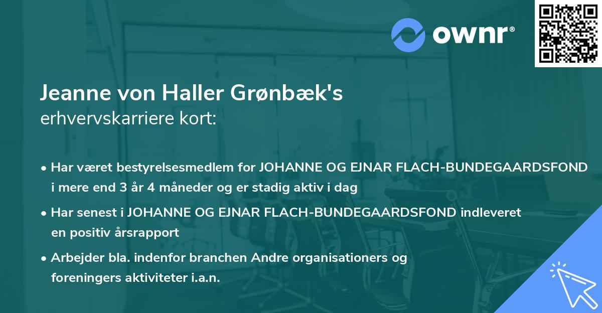 Jeanne von Haller Grønbæk's erhvervskarriere kort