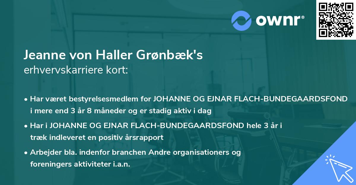 Jeanne von Haller Grønbæk's erhvervskarriere kort