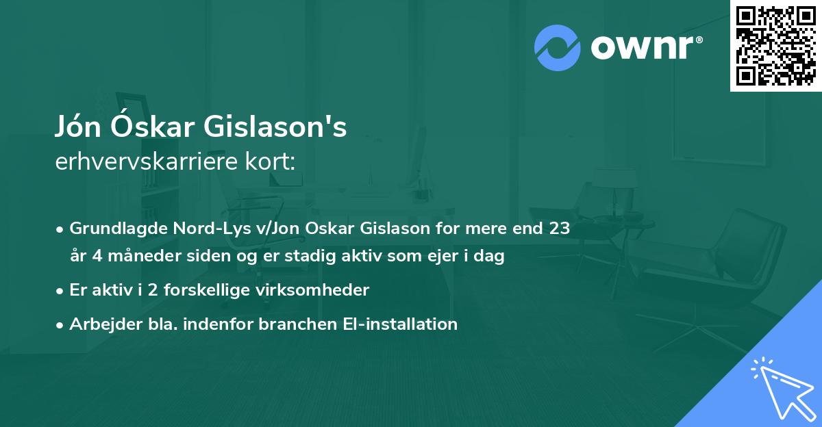 Jón Óskar Gislason's erhvervskarriere kort