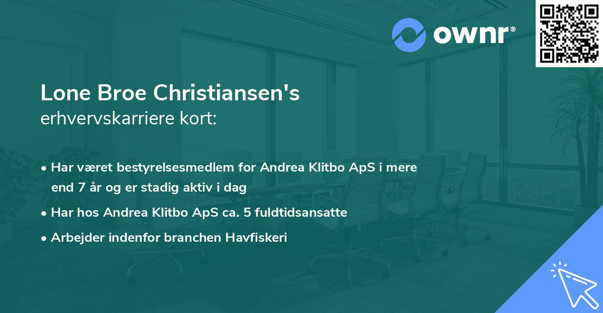 Lone Broe Christiansen's erhvervskarriere kort