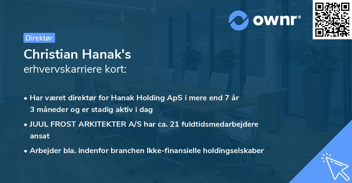 Christian Hanak's erhvervskarriere kort