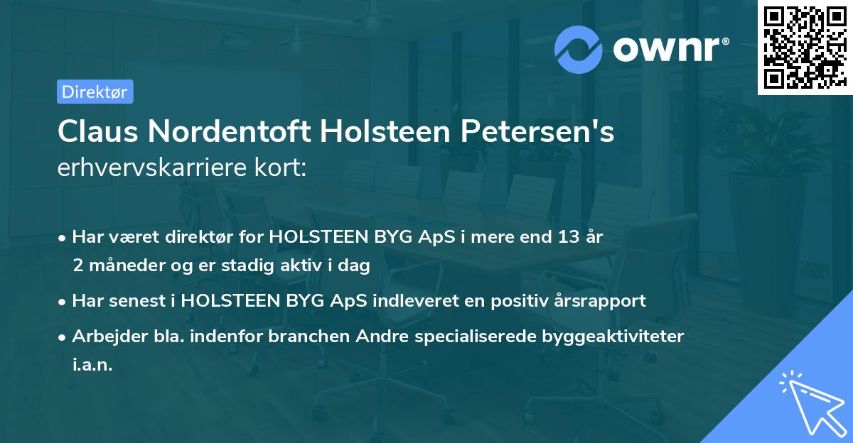 Claus Nordentoft Holsteen Petersen's erhvervskarriere kort