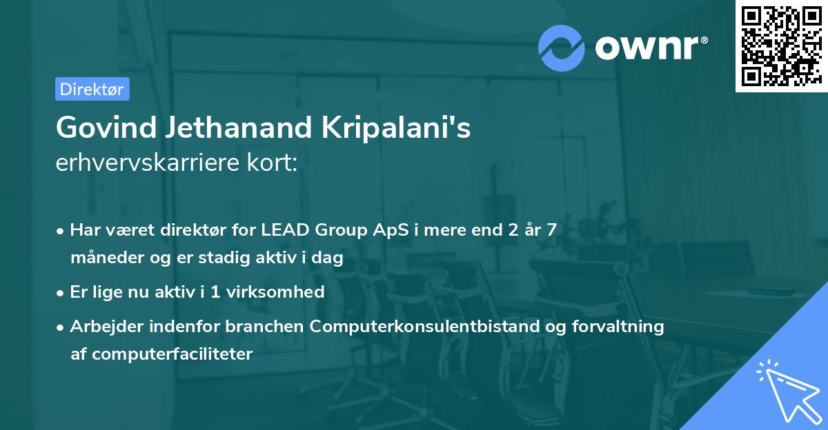 Govind Jethanand Kripalani's erhvervskarriere kort