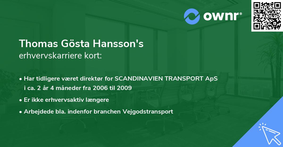 Thomas Gösta Hansson's erhvervskarriere kort