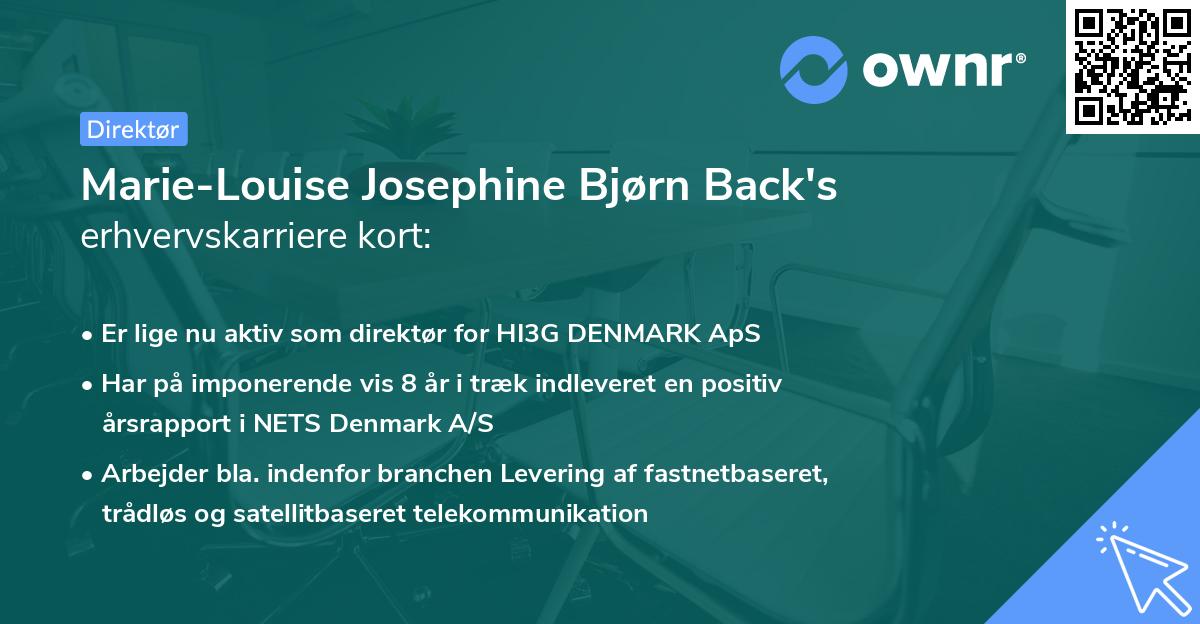 Marie-Louise Josephine Bjørn Back's erhvervskarriere kort