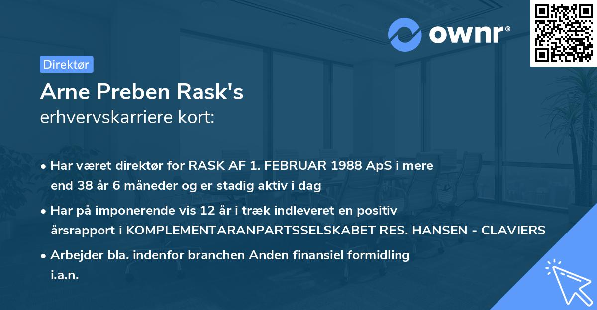 Arne Preben Rask's erhvervskarriere kort