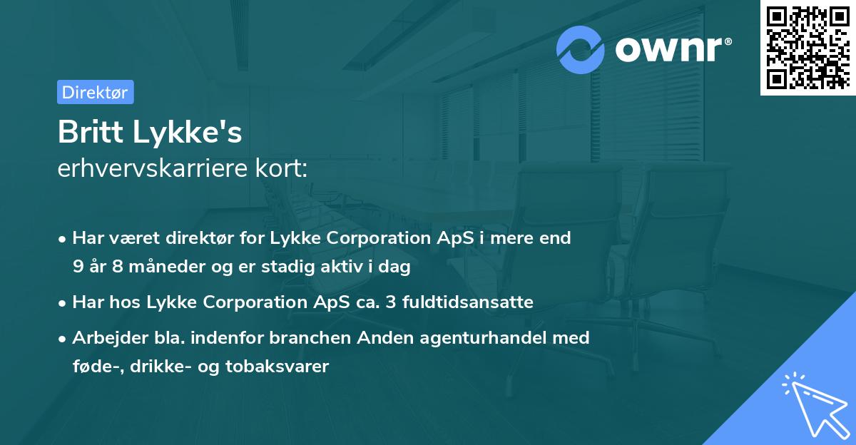 Britt Lykke's erhvervskarriere kort