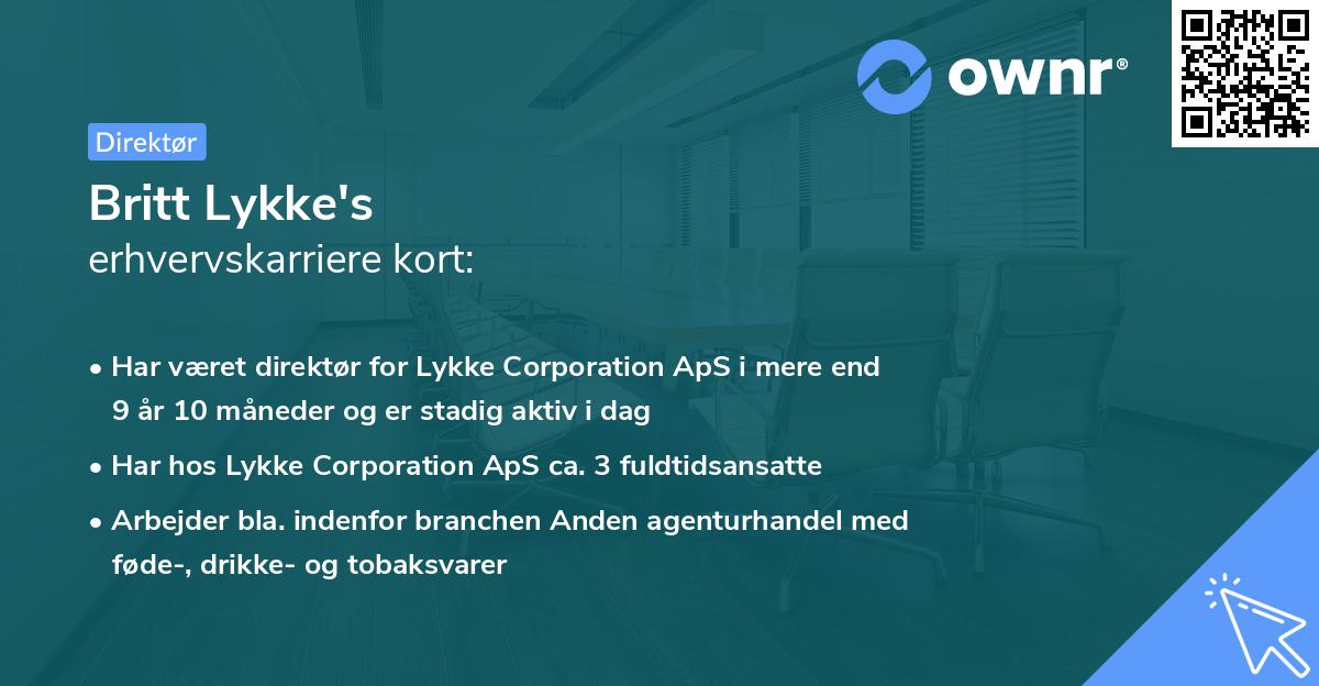 Britt Lykke's erhvervskarriere kort