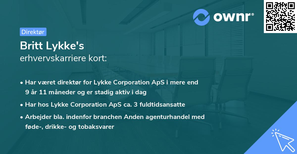 Britt Lykke's erhvervskarriere kort