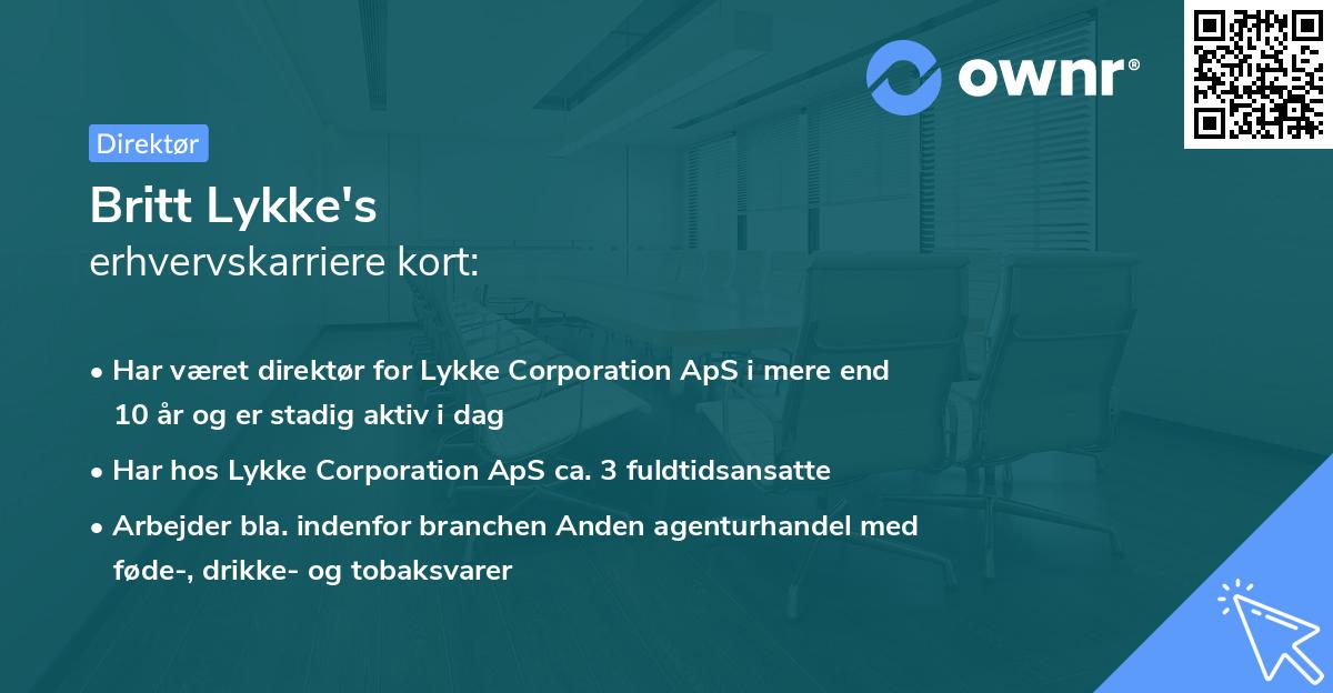 Britt Lykke's erhvervskarriere kort