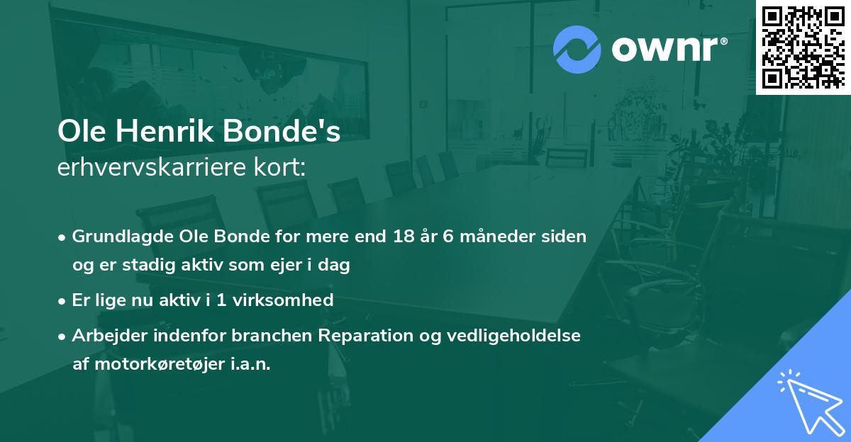 Ole Henrik Bonde's erhvervskarriere kort