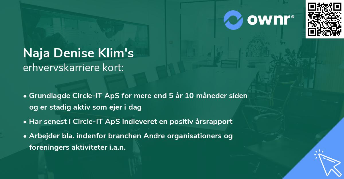 Naja Denise Klim's erhvervskarriere kort