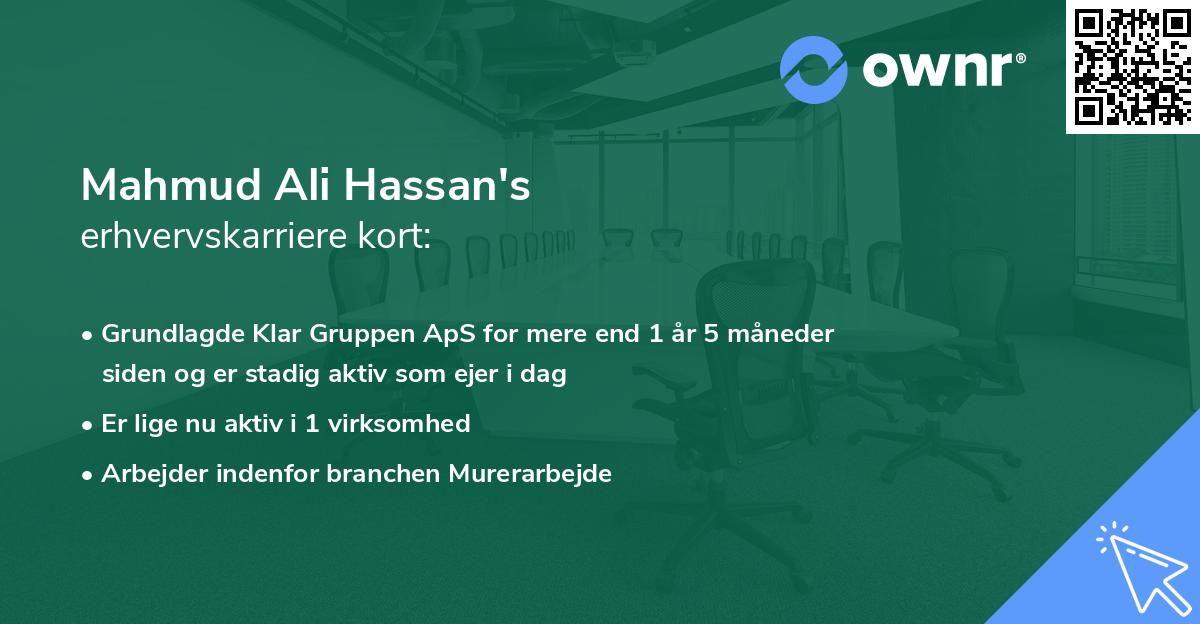 Mahmud Ali Hassan's erhvervskarriere kort