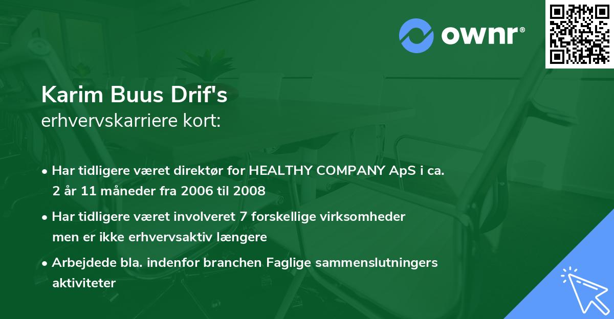 Karim Buus Drif's erhvervskarriere kort